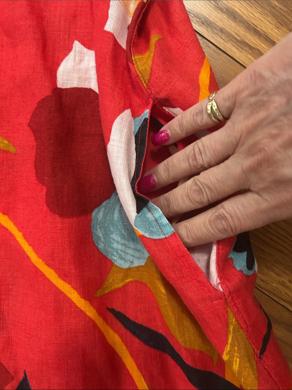 Sigrid Olsen Orange red tropical Island Floral 100% Linen dress knee high sizeXL - Picture 11 of 13
